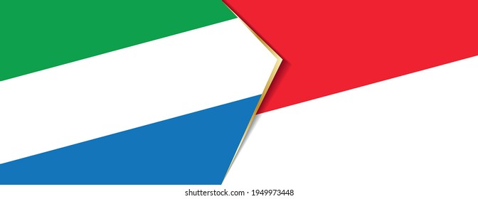 Die Flagge Sierra Leones und Indonesiens, zwei Vektorfahnen Symbol für Beziehung oder Konfrontation.