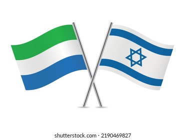 Sierra Leone and Israel crossed flags. Sierra Leonean and Israeli flags on white background. Vector icon set. Vector illustration.