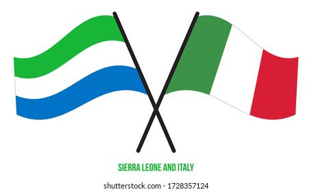 Sierra Leone and Italy Flags Crossed And Waving Flat Style. Official Proportion. Correct Colors.