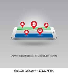 SIERRA LEONE job search icon on national flag. 3d image of telephone. Design for banners, posters, sites, advertising. Vector illustration. 