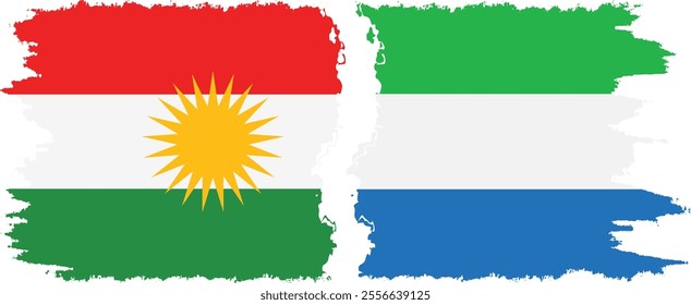 Sierra Leone and  Kurdistan grunge flags connection, vector