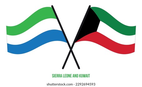 Sierra Leone and Kuwait Flags Crossed And Waving Flat Style. Official Proportion. Correct Colors.