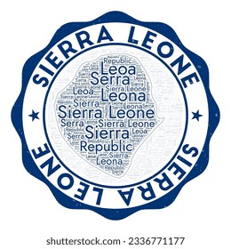 Sierra Leone logo. Appealing country badge with word cloud in shape of Sierra Leone. Round emblem with country name. Creative vector illustration.