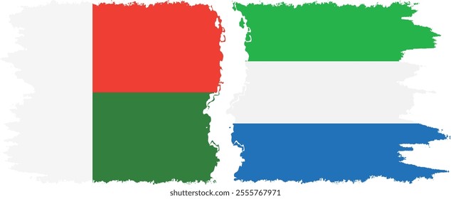 Sierra Leone and Madagascar grunge flags connection, vector