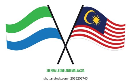 Sierra Leone and Malaysia Flags Crossed And Waving Flat Style. Official Proportion. Correct Colors.