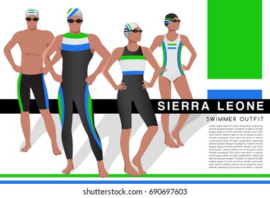Sierra Leone : Male and Female Swimmers : Swimmers in National Swimsuits : Vector Illustration