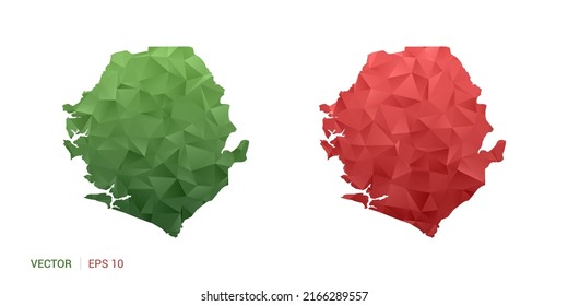 Sierra Leone map of abstract vector polygon set couple color green and red.