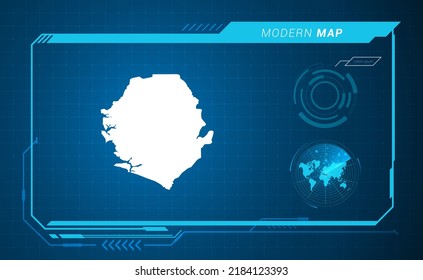 Sierra Leone Karte des blauen digitalen Frame HUD, GUI, UI-Interface-Technologie Radar Vektor.