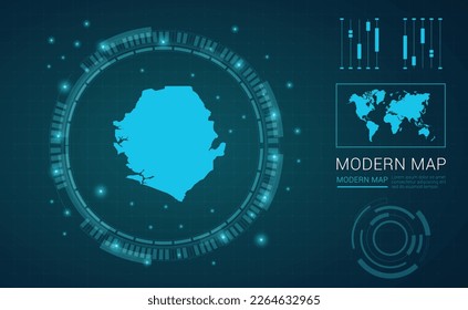 Sierra Leone map of blue digital frame Futuristic Sci Fi Modern User vector HUD, GUI, UI interface.