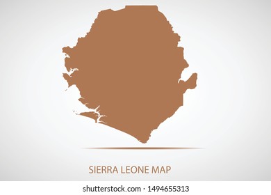Sierra Leone map, brown color and country name. Map of Africa. Vector map on gray background. Symbol for your web site design map logo. app, ui, Travel vector eps10, concept Illustration.