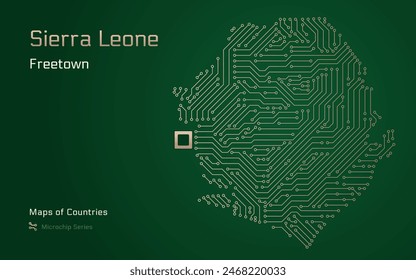 Sierra Leone Map with a capital of Freetown Shown in a Microchip Pattern with processor. E-government. World Countries vector maps. Microchip Series	