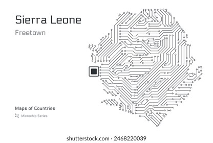 Sierra Leone Map with a capital of Freetown Shown in a Microchip Pattern with processor. E-government. World Countries vector maps. Microchip Series	