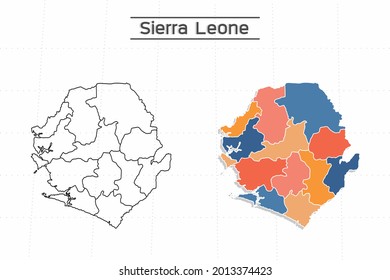Sierra Leone map city vector divided by colorful outline simplicity style. Have 2 versions, black thin line version and colorful version. Both map were on the white background.