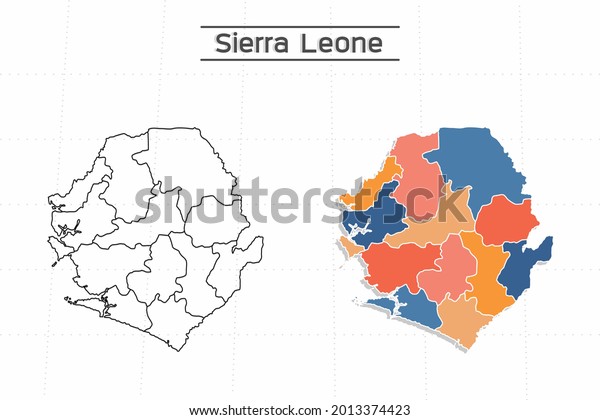 Sierra Leone map city\
vector divided by colorful outline simplicity style. Have 2\
versions, black thin line version and colorful version. Both map\
were on the white\
background.