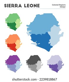 Sierra Leone map collection. Borders of Sierra Leone for your infographic. Colored country regions. Vector illustration.