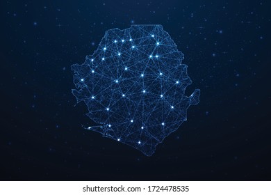 Sierra Leone Map Connection. Abstract Digital Technology 3D Mesh Polygonal Network Line, Design Sphere, Dot and Structure on Dark Background. Vector Illustration EPS10.