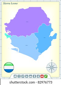 Mapa de Sierra Leona con botones de bandera y asistencia y activa iconos ilustración original