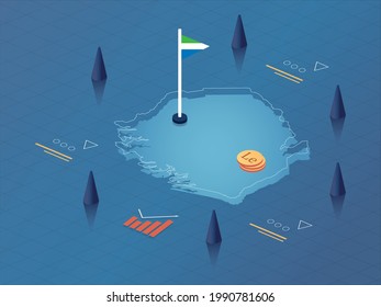 Sierra Leone Map, Flag and Currency Modern Isometric Business and Economy Vector Illustration Design