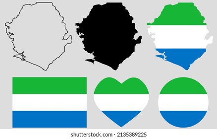 sierra leone map flag icon set