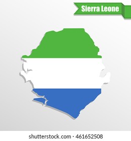 Sierra Leone map with flag inside and ribbon