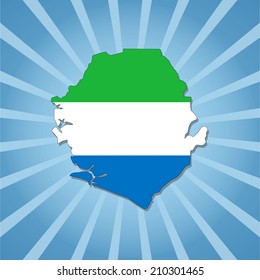 Sierra Leone map flag on blue sunburst illustration