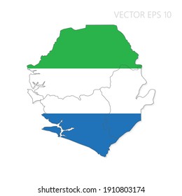 Sierra Leone map with flag and shadow isolated on white background. Vector illustration EPS10.