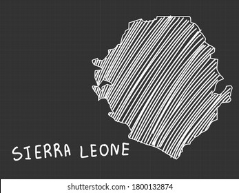 Sierra Leone map freehand sketch on black background.