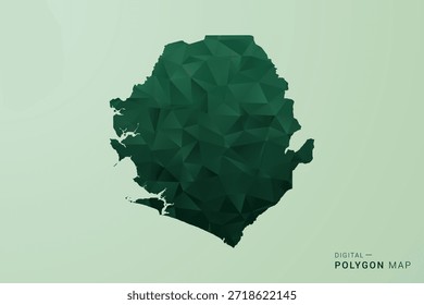 Sierra Leone Karte - Vektorgrafik im Stil eines grünen Polygons, geometrisches Design mit niedrigem Poly und sauberer Silhouette auf weichgrünem Hintergrund.