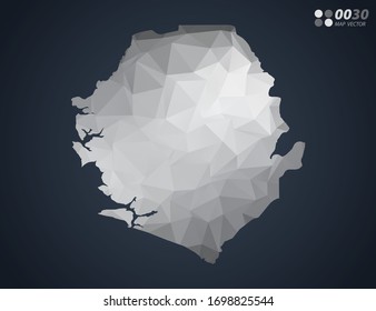 Sierra Leone kartographiert graues, polygonrotes Dreiecksmosaik mit dunklem Hintergrund. Vektorillustration des Farbverlaufs.