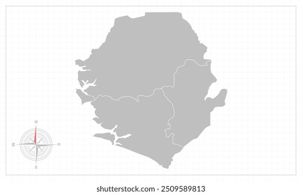 Mapa de Serra Leoa com estilo cinza e elemento compas.