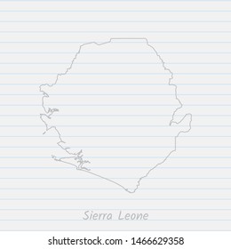 Sierra Leone map hand drawn gray outline on notebook background. Vector Illustration EPS10.