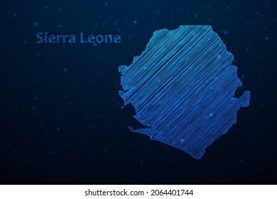 Sierra Leone map hand drawn scribble sketch.Vector map in futuristic style on dark blue space background. Vector illustration.