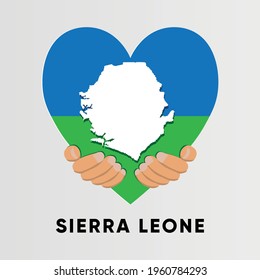 Sierra Leone Map in heart shape hold by hands vector illustration design