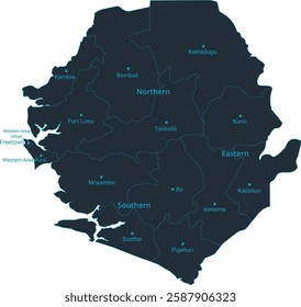 Sierra Leone map high detailed with administrative divide by state, capital cities names, outline simplicity style. Vector illustration EPS10.