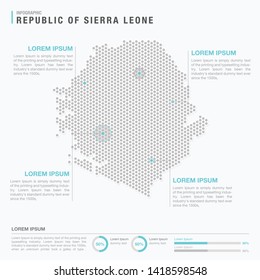 Sierra Leone map infographics with abstract pixelated dot pattern on white background. Stylized map concept with elementsl. - Vector illustration