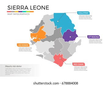 Sierra Leone map infographics vector template with regions and pointer marks