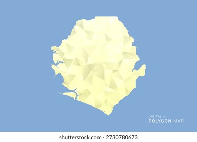 Sierra Leone Karte im Low-Poly-Polygon-Vektorstil, geometrische Form Illustration mit weichen Gelbtönen auf blauem Hintergrund, saubere Silhouette für Infografik.