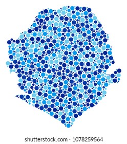 Sierra Leone Map mosaic of filled circles in various sizes and blue color tones. Random spheric items are organized into Sierra Leone Map mosaic. Vector cartography blue map vector illustration.