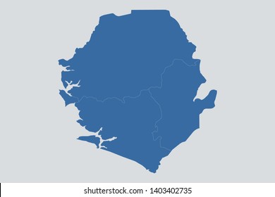 Sierra Leone map on gray background vector, 	Sierra Leone Map Outline Shape Blue on White Vector Illustration, High detailed Gray illustration map 	Sierra Leone. Symbol for your web site design map.