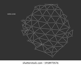 Sierra Leone Map Point skaliert auf schwarzem Hintergrund. Weiße Linie, Punkt- und Schattenpunkt des Netzwerks mit Drahtrahmen.