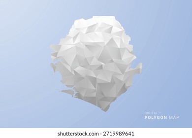 Sierra Leona Mapa - Ilustración vectorial de estilo polígono en tonos grises, blancos y azules, diseño geométrico de baja poli, silueta mínima, adecuada para infografía y diseño moderno.