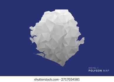 Mapa de Serra Leoa - Mapa de polígono Branco e Preto Estilo Ilustração Vetorial, Projeto Geométrico de Poli Baixo, Isolado no Fundo azul.
