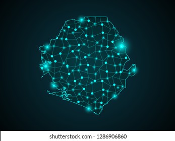 Sierra Leone map of polygonal mosaic lines network, Rays and space stars, Abstract Polygon Map. Low Poly Color Rainbow. Vector Illustration EPS10. - Vector