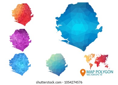 Sierra Leone Map - Set of geometric rumpled triangular low poly style gradient graphic background , Map world polygonal design for your . Vector illustration eps 10.