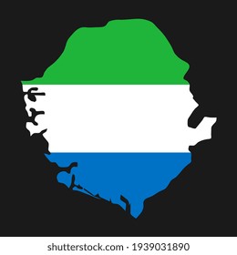Sierra Leone map silhouette with flag on black background