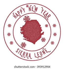 Sierra Leone map stamp. Retro Happy New Year Sierra Leone Stamp. Stylised rubber stamp with Sierra Leone map and Happy New Year text, vector illustration.
