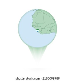 Sierra Leone Karte, stilvolles Ortssymbol mit Landkarte und Flagge von Sierra Leone. Green Pin Symbol.
