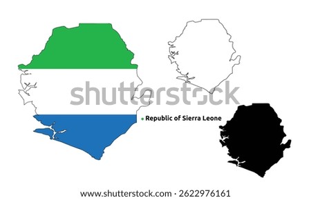 Sierra Leone Map Vector - Country Outline, Flag Inside Map, Blank and Silhouette Version