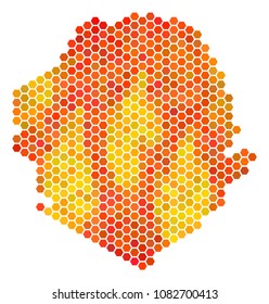 Sierra Leone map. Vector hexagon territory plan in orange color tints. Abstract Sierra Leone map composition is composed with fire hex-tile items.