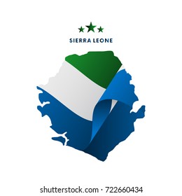 Sierra Leone map with waving flag. Vector illustration.